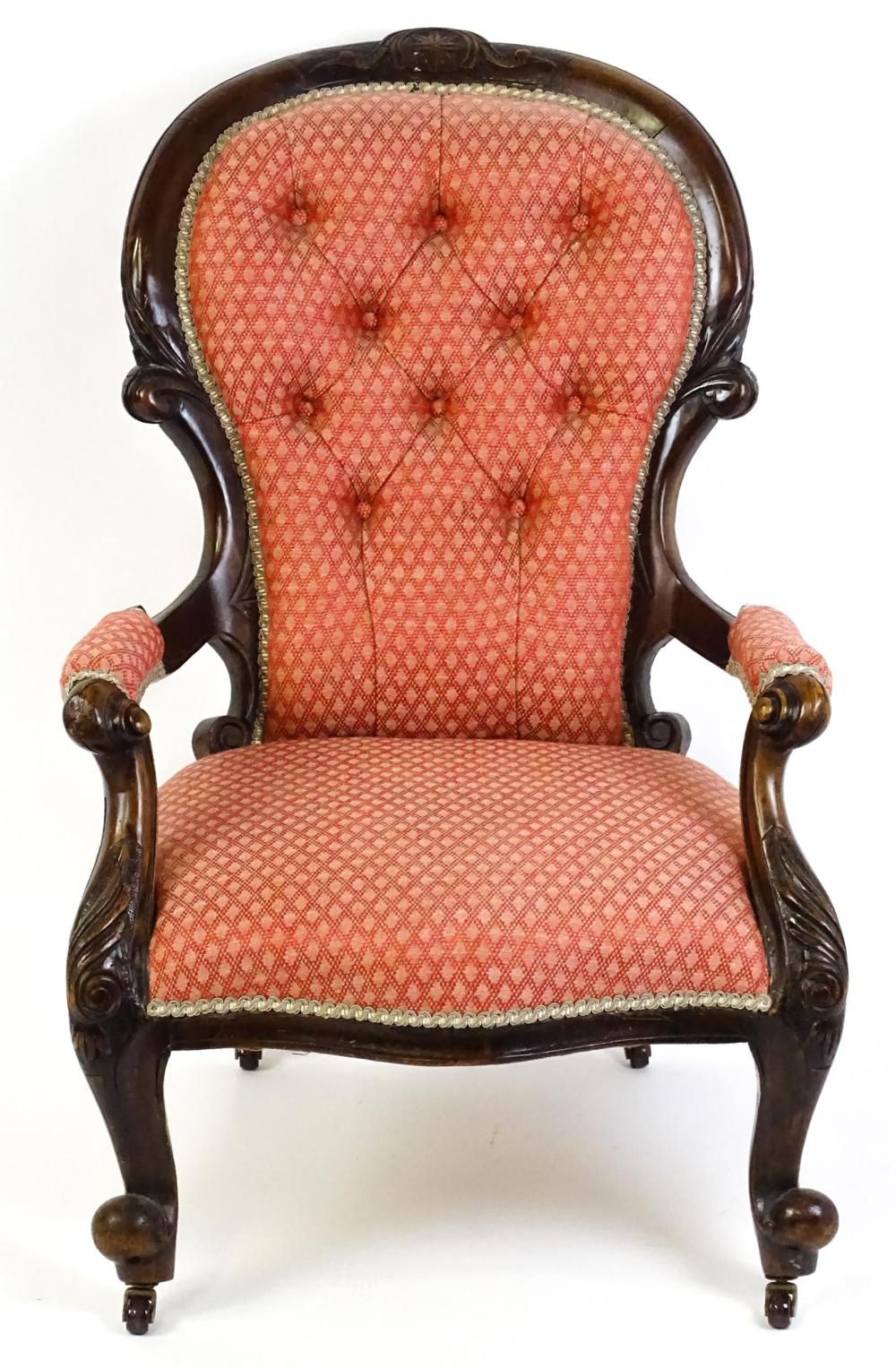 Otevřené křeslo s prošívaným (knoflíkovým) opěradlem, 19. století